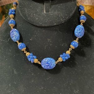 Antique Czech Cobalt Glass Bead Necklace